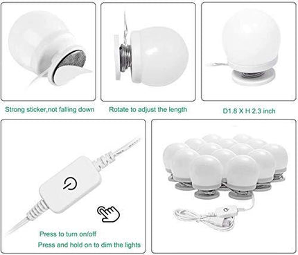 Hollywood LED Vanity Mirror Lights Kit, Dimmable Stick on USB Vanity Lights,Makeup Light Strip for for Bedroom, Dressing Room, Wedding, Party illuminating, CRI>90 (4000K Natural White 14 Bulbs 5V USB).
