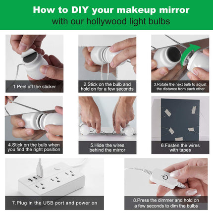 Hollywood LED Vanity Mirror Lights Kit, Dimmable Stick on USB Vanity Lights,Makeup Light Strip for for Bedroom, Dressing Room, Wedding, Party illuminating, CRI>90 (4000K Natural White 14 Bulbs 5V USB).