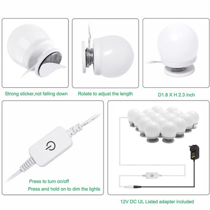 Hollywood Mirror Lights Makeup Vanity Lights, LED Vanity Mirror Lights Kit for Dressing Table, Dimmable and Adapter Plug in, Mirror Not Included (16 Bulbs Natural White).