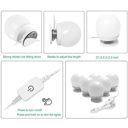 Dimmable Hollywood Style Lighted Vanity Makeup Mirror, LED Vanity Mirror Lights Kit with USB Port for Dressing Table, Mirror Not Included (4000K Natural White 6 Bulbs 5V USB).