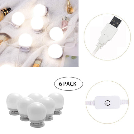 Dimmable Hollywood Style Lighted Vanity Makeup Mirror, LED Vanity Mirror Lights Kit with USB Port for Dressing Table, Mirror Not Included (4000K Natural White 6 Bulbs 5V USB).