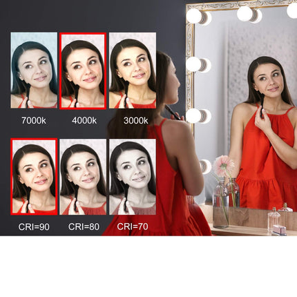 Dimmable Hollywood Style Lighted Vanity Makeup Mirror, LED Vanity Mirror Lights Kit with USB Port for Dressing Table, Mirror Not Included (4000K Natural White 6 Bulbs 5V USB).