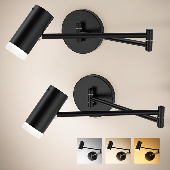 Battery Operated Wall Sconces Set of 2, Swing Arm Wall Lamp with Remote Control, Not Hardwired Led Wall Lamp Fixtures Dimmable Wall Light Decor for Bedroom Reading Living Room.