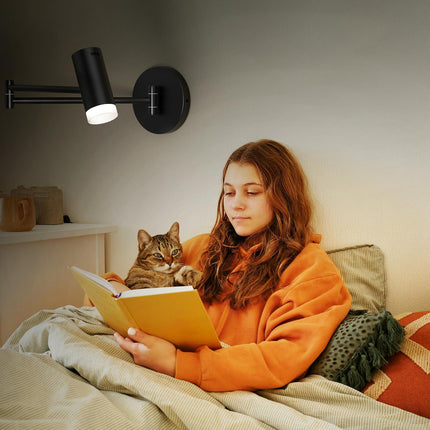 Battery Operated Wall Sconces Set of 2, Swing Arm Wall Lamp with Remote Control, Not Hardwired Led Wall Lamp Fixtures Dimmable Wall Light Decor for Bedroom Reading Living Room.