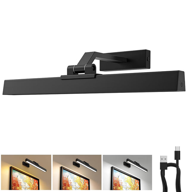 Picture Lights for Wall, Battery Operated Picture Light 16in Gallery Light for Paintings CCT Dimmable Recharging Battery Wall Light with Remote Control for Living Room Dartboard Art Black.