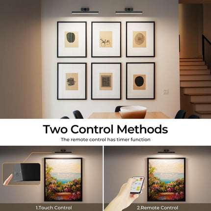 Picture Lights for Wall, Battery Operated Picture Light 16in Gallery Light for Paintings CCT Dimmable Recharging Battery Wall Light with Remote Control for Living Room Dartboard Art Black.