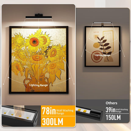 Picture Lights for Wall, Battery Operated Picture Light 16in Gallery Light for Paintings CCT Dimmable Recharging Battery Wall Light with Remote Control for Living Room Dartboard Art Black.