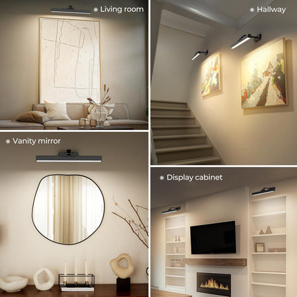 Picture Lights for Wall, Battery Operated Picture Light 16in Gallery Light for Paintings CCT Dimmable Recharging Battery Wall Light with Remote Control for Living Room Dartboard Art Black.