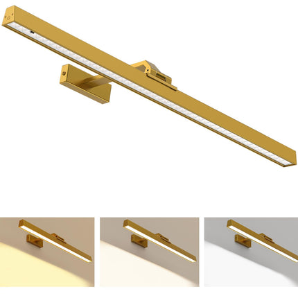Wall Picture Light, 24in Battery-Powered Gallery Light for Artwork, CCT Dimmable Rechargeable Battery Wall Lamp with Remote Control for Living Room, Gallery, and Dartboard (Gold).
