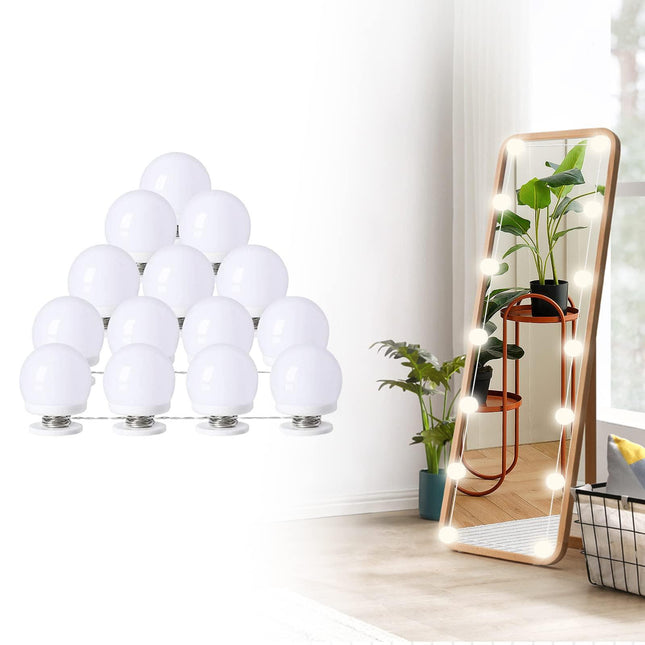 LED Makeup Vanity Lights with 14 Dimmable Light Bulbs, Hollywood Style Cosmetic Mirror Lights, USB Cable, 3 Color Modes for Dressing Room Tabletop Bedroom.