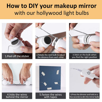 LED Makeup Vanity Lights with 14 Dimmable Light Bulbs, Hollywood Style Cosmetic Mirror Lights, USB Cable, 3 Color Modes for Dressing Room Tabletop Bedroom.