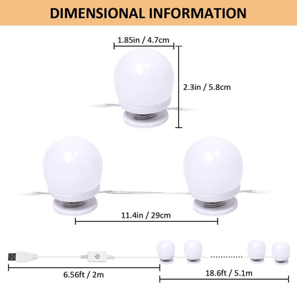 LED Makeup Vanity Lights with 14 Dimmable Light Bulbs, Hollywood Style Cosmetic Mirror Lights, USB Cable, 3 Color Modes for Dressing Room Tabletop Bedroom.