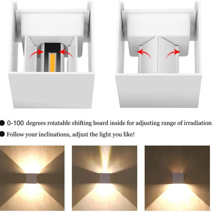 LED Wall Light 12W, Square Shaped LED Wall Lamp with Adjustable Angle Design, Modern Aluminum Wall Sconce Lighting IP65 Waterproof for Indoor Outdoor Lighting Warm White 2700K.