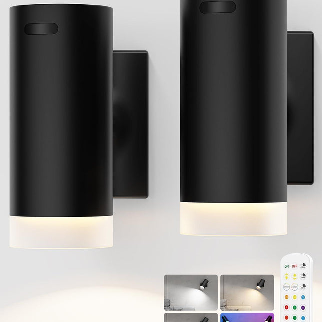 Battery Operated Wall Lights 2 Pack Rechargeable Wall Lights Indoor Touch Dimmable with Remote Control,Magnetic Wall Sconce Lights Battery Black Wireless LED Decor Lighting 3000mAh [Energy Class F].
