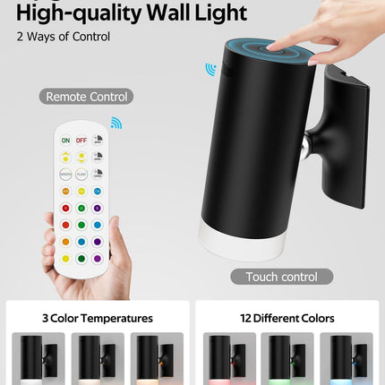 Battery Operated Wall Lights 2 Pack Rechargeable Wall Lights Indoor Touch Dimmable with Remote Control,Magnetic Wall Sconce Lights Battery Black Wireless LED Decor Lighting 3000mAh [Energy Class F].