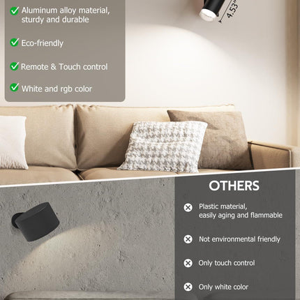 Battery Operated Wall Lights 2 Pack Rechargeable Wall Lights Indoor Touch Dimmable with Remote Control,Magnetic Wall Sconce Lights Battery Black Wireless LED Decor Lighting 3000mAh [Energy Class F].