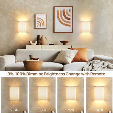 Battery Operated Wall Lights, 2 Pack Boho Decor with Remote Control, RGB Color Rustic Wall Sconces, Fabric Linen Shade Lighting.