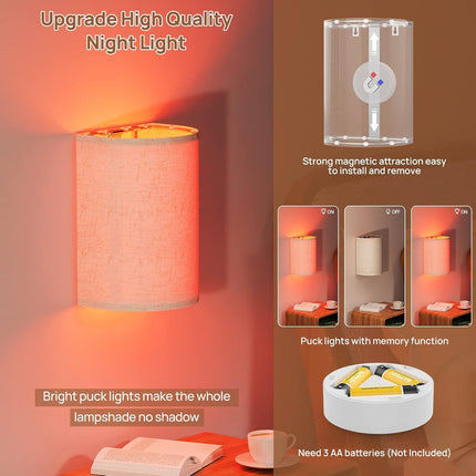 Battery Operated Wall Lights, 2 Pack Boho Decor with Remote Control, RGB Color Rustic Wall Sconces, Fabric Linen Shade Lighting.