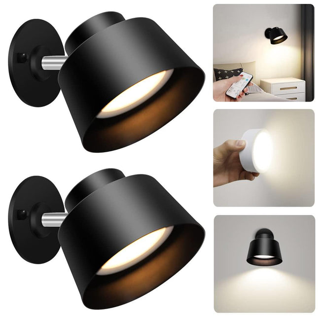 Night Light Wireless Wall Light Indoor LED 2 Pack,Battery Operated Wall Lights Rechargeable Lamp with Remote,Touch Lamp Dimmable Wall Sconces Bedside Lamp for Bedroom Livingroom (Black, 2Pack) [Energy Class E].