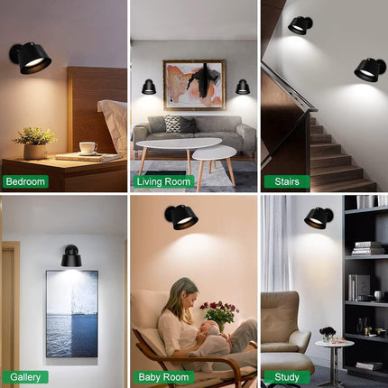 Night Light Wireless Wall Light Indoor LED 2 Pack,Battery Operated Wall Lights Rechargeable Lamp with Remote,Touch Lamp Dimmable Wall Sconces Bedside Lamp for Bedroom Livingroom (Black, 2Pack) [Energy Class E].