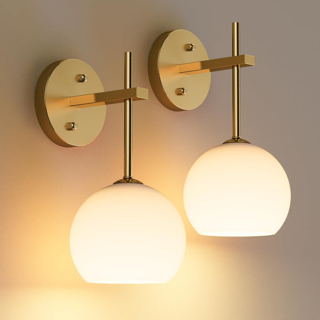 Rechargeable Wall Light Indoor,Battery Operated Wall Lamp with Remote,Indoor Wall Light with 3 Color Modes and RGB,Frosted Glass Wall Mounted Lamp for Living Room Bedrooms 2 Pack (Gold).
