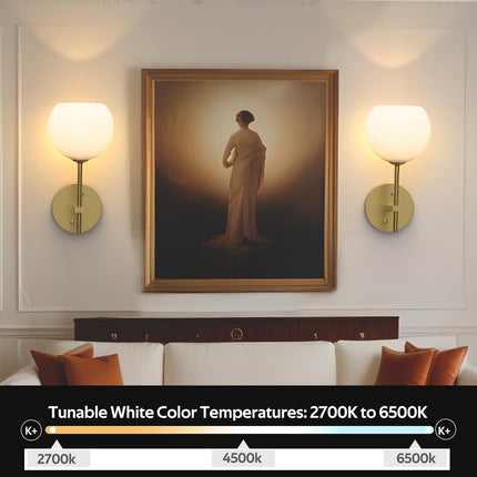 Rechargeable Wall Light Indoor,Battery Operated Wall Lamp with Remote,Indoor Wall Light with 3 Color Modes and RGB,Frosted Glass Wall Mounted Lamp for Living Room Bedrooms 2 Pack (Gold).