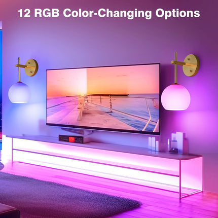 Rechargeable Wall Light Indoor,Battery Operated Wall Lamp with Remote,Indoor Wall Light with 3 Color Modes and RGB,Frosted Glass Wall Mounted Lamp for Living Room Bedrooms 2 Pack (Gold).