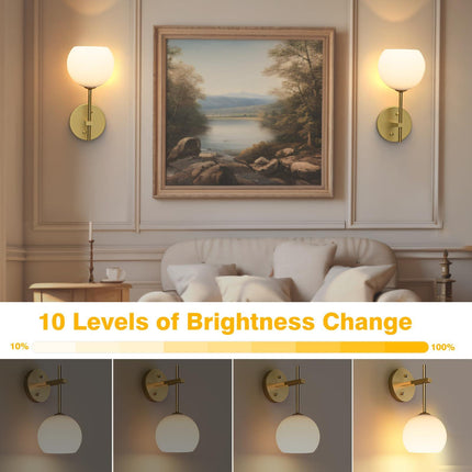Rechargeable Wall Light Indoor,Battery Operated Wall Lamp with Remote,Indoor Wall Light with 3 Color Modes and RGB,Frosted Glass Wall Mounted Lamp for Living Room Bedrooms 2 Pack (Gold).