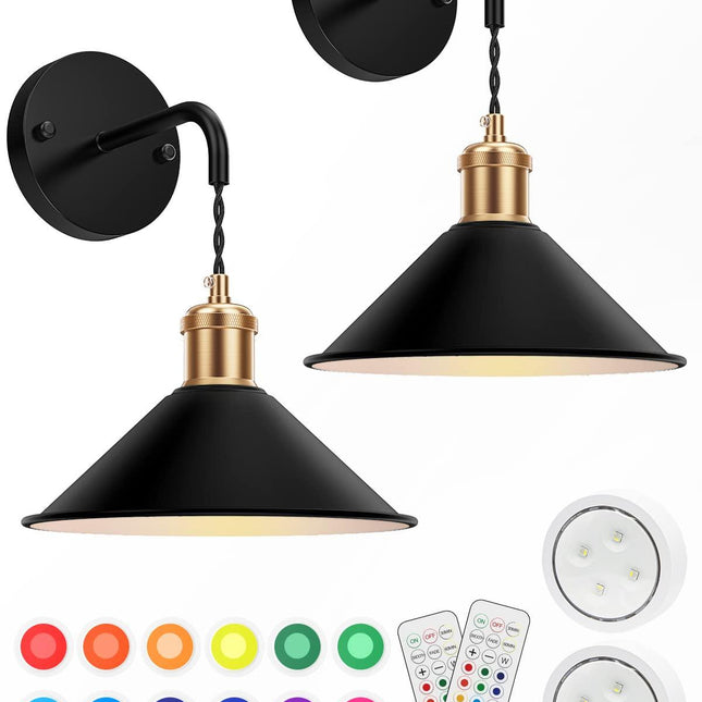 Battery Operated Wall Sconce, Wireless Wall Lights Set of 2, 13 RGB Colors Dimmable Battery Powered Wall Lamp with Remote Memory Function Auto Timer for Bedroom Living Room Hallway.