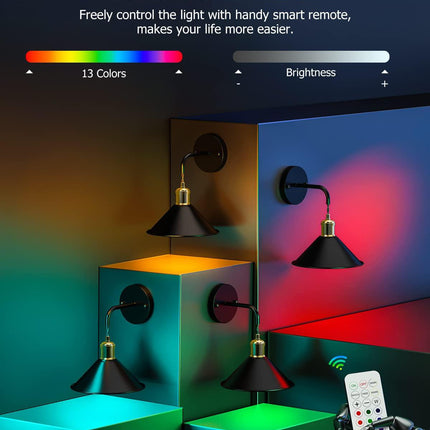 Battery Operated Wall Sconce, Wireless Wall Lights Set of 2, 13 RGB Colors Dimmable Battery Powered Wall Lamp with Remote Memory Function Auto Timer for Bedroom Living Room Hallway.