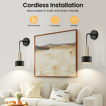 Battery Operated Wall Sconce Set of 2, Dimmable RGB Wall Sconce with Remote Indoor Battery Powered Wall Lamp Light for Bedroom Living Room.