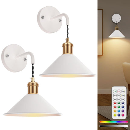 Battery Operated Wall Sconce, Wireless Wall Lights Set of 2, 13 RGB Colors Dimmable Battery Powered Wall Lamp with Remote, Memory Function, Timer for Bedroom, Living Room.