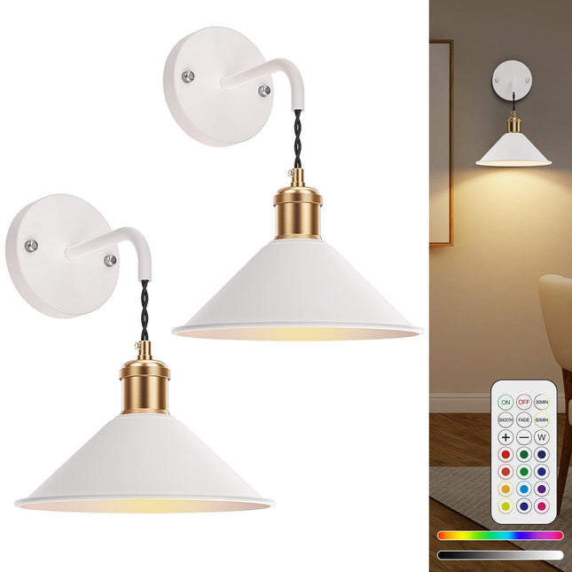 Battery Operated Wall Sconce, Wireless Wall Lights Set of 2, 13 RGB Colors Dimmable Battery Powered Wall Lamp with Remote, Memory Function, Timer for Bedroom, Living Room.