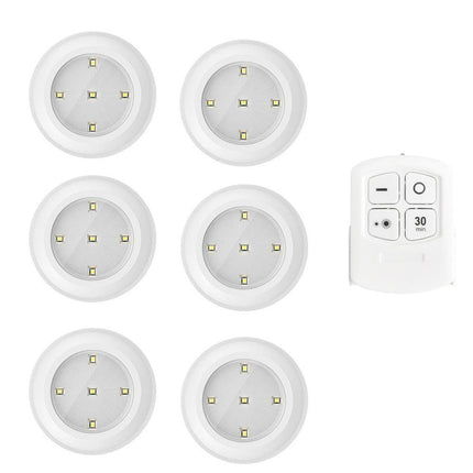 6 LED Light Set with Remote - Cool White for Cabinets & Displays.