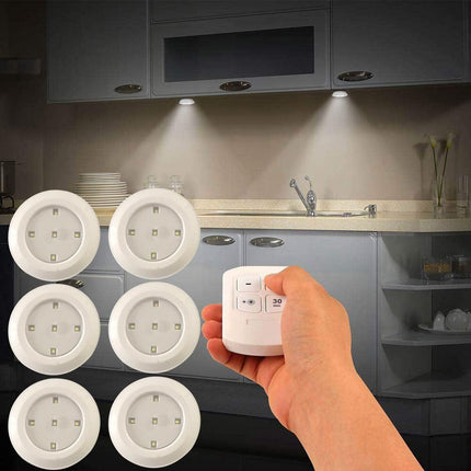 6 LED Light Set with Remote - Cool White for Cabinets & Displays.