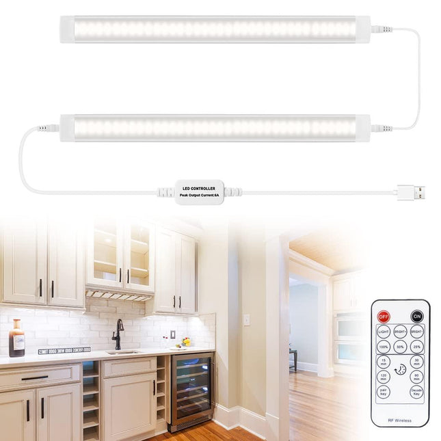 Led Under Cupboard Kitchen Lights, Dimmable Bar Cupboard Lights with Remote Control for Wardrobe,Cupboards, Closets, Display Cabinets（Natural White,2 Pack）.
