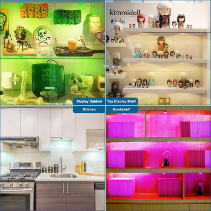 RGB Single LED Kitchen Under Cabinet Puck Light,Color Changing LED Under Cabinet Lights Kit,Aluminum Slim Multi Color Wired Display Cupboard Light for Kitchen 2 PCS.