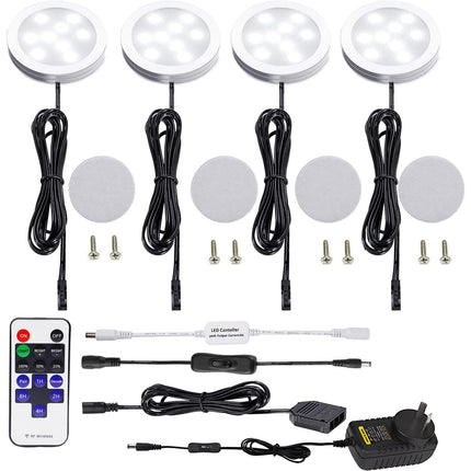 Dimmable & Timing Under Counter Lights Kitchen with Wireless RF Remote,Ultra-Thin 240V LED Cabinet Lights,12W Shelf Lights，4 Lights,Daylight White.