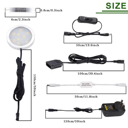 Dimmable & Timing Under Counter Lights Kitchen with Wireless RF Remote,Ultra-Thin 240V LED Cabinet Lights,12W Shelf Lights，4 Lights,Daylight White.