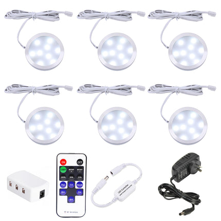 Dimmable LED Under Cabinet Lighting, Counter Showcase Kitchen Lighting Fixtures with 12V Plug in Adapter and Dimmable Wireless Remote Control, 6 Ultra Slim Puck Lights Kit (Daylight White).