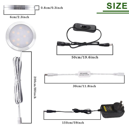 Dimmable LED Under Cabinet Lighting, Counter Showcase Kitchen Lighting Fixtures with 12V Plug in Adapter and Dimmable Wireless Remote Control, 6 Ultra Slim Puck Lights Kit (Daylight White).