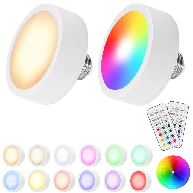 LED Puck Lights with Remote Battery Powered RGB Puck Light for E27 Chandelier,Dimmable Puck Light for Table Lamp Cupboard.