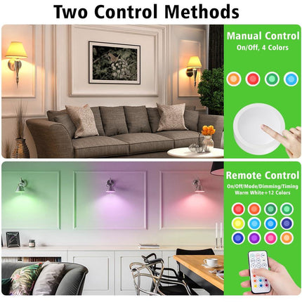 LED Puck Lights with Remote Battery Powered RGB Puck Light for E27 Chandelier,Dimmable Puck Light for Table Lamp Cupboard.