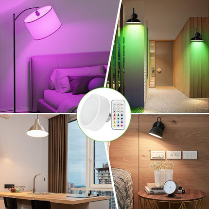 LED Puck Lights with Remote Battery Powered RGB Puck Light for E27 Chandelier,Dimmable Puck Light for Table Lamp Cupboard.