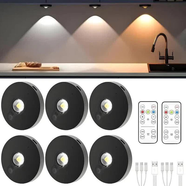 6 Lights LED Rechargeable Slim Cabinet Light, 2cm, Remote Control, Magnetic Mount.
