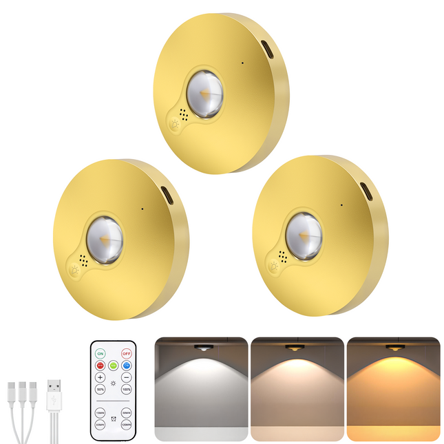 3 Lights LED Rechargeable Slim Cabinet Light, 2cm, Remote Control, Magnetic Mount.