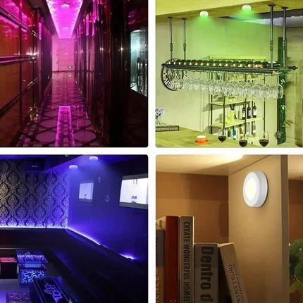 6 Pack RGBW LED Cabinet Lights, Remote Control, Battery Powered.
