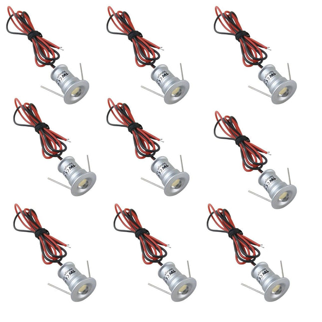 12V Under Cabinet LED Lights 9 Packs of Recessed Mini Downlights for Indoor with Hard Wired Cable and Connectors for Stair Step Furniture Showcase Lighting (Warm White).