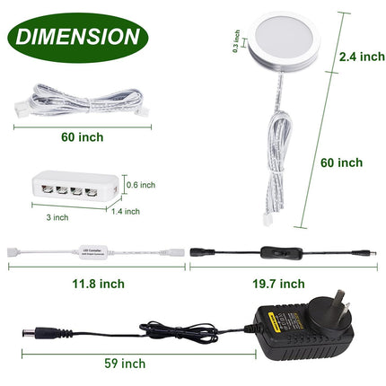 LED Under Cabinet Puck Lights CCT Light Color Temperature Adjustable Warm+White Double Color with Dimmable RF Remote Controller for Kitchen Shelf Ambiance Display Lighting (8 Lights, 24W).
