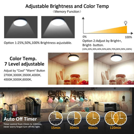 LED Under Cabinet Puck Lights CCT Light Color Temperature Adjustable Warm+White Double Color with Dimmable RF Remote Controller for Kitchen Shelf Ambiance Display Lighting (8 Lights, 24W).